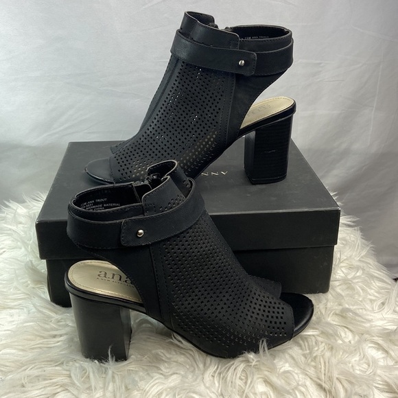a.n.a Shoes - ANA “ANA TROUT” Vegan Leather Peep Toe Punch Out Heel